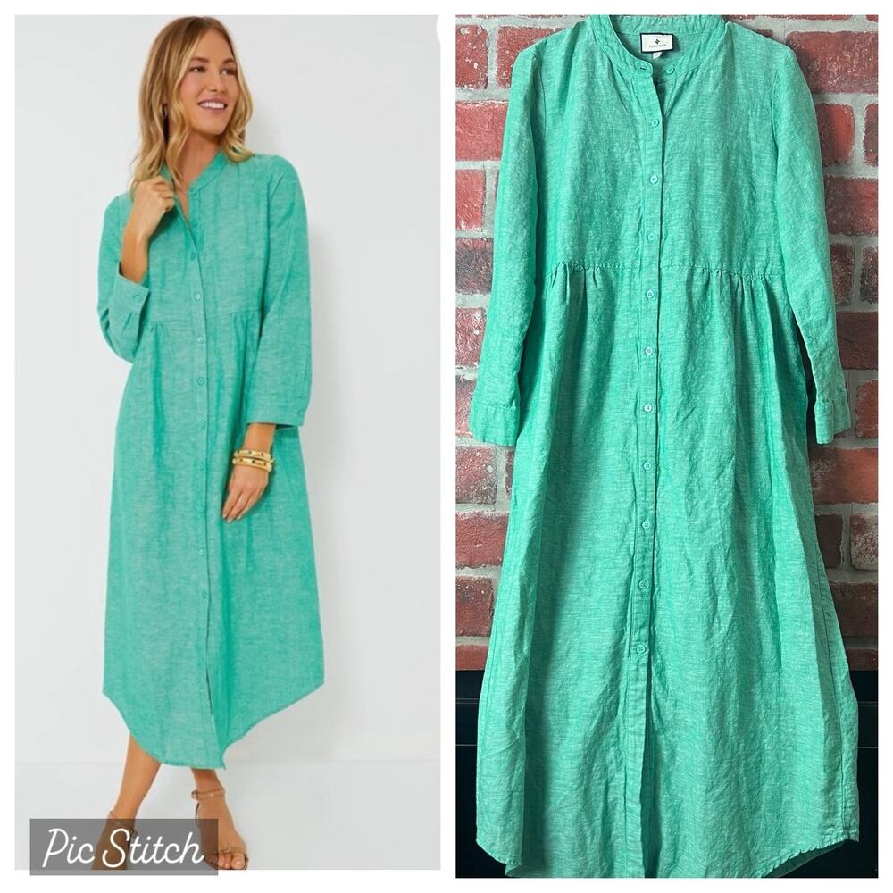 Tuckernuck Lydell Linen Cotton Shirt Dress Button Front Green Size Medium